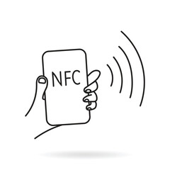 Near field communication, NFC mobile phone, NFC payment with mobile phone smartphone flat vector icon for apps and websites.