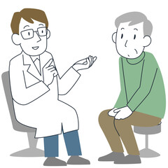 医師の診察を受けるシニア男性