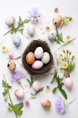 Obraz premium easter still life with eggs and flowers