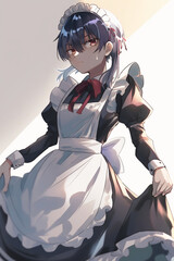Maid girl, cute manga character, girl dressed as maid holding skirt