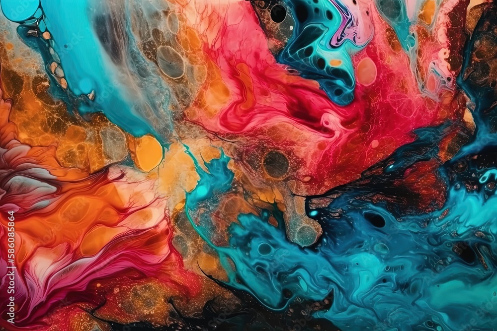 Poster abstract painting with vibrant colors and unique shapes created with generative ai technology