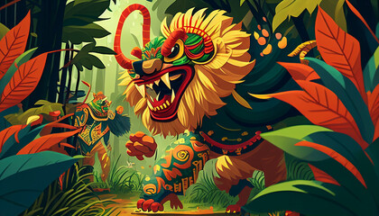 Löwen tanzen Dschungel Hintergrund