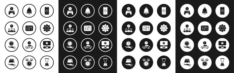 Set Alarm clock app mobile, Morning time, Time Management, Gamepad of, Ringing bell, Smart Tv and Clock icon. Vector