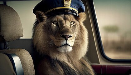 Löwen fahrendes Auto