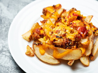 Cheddar Cheese French Fries on a Plate