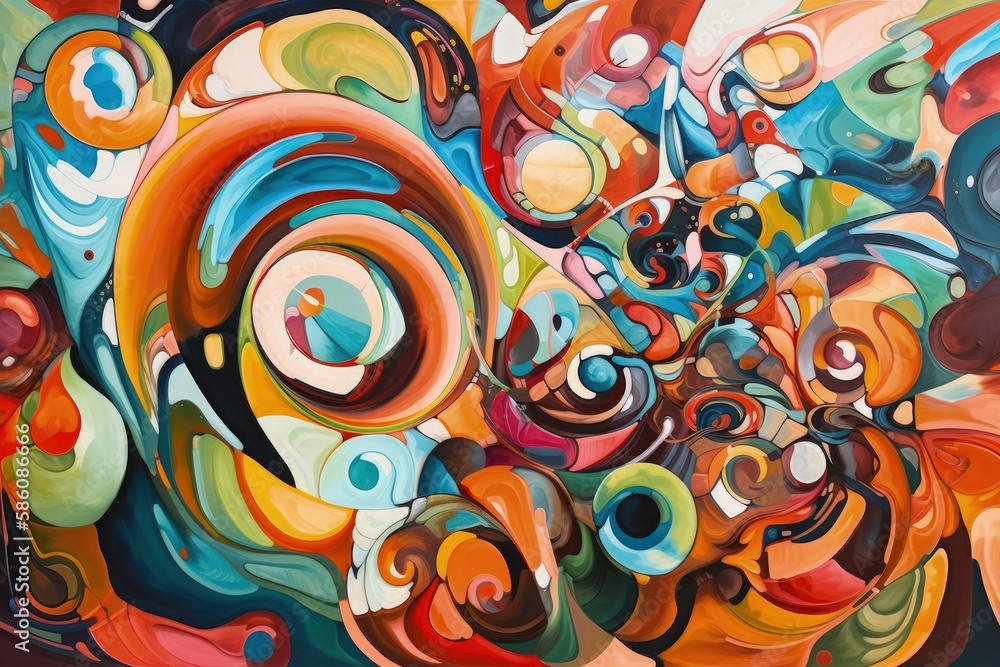 Poster abstract painting with a vibrant array of colors and shapes created with generative ai technology