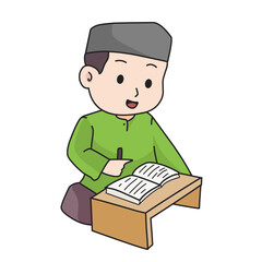 Illustration of a little boy reciting Quran