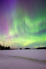 Northern light dancing over the sky in Farnebofjarden national park in north of Sweden.