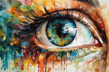 Rolgordijnen colorful eye painting created with Generative AI technology © AkuAku