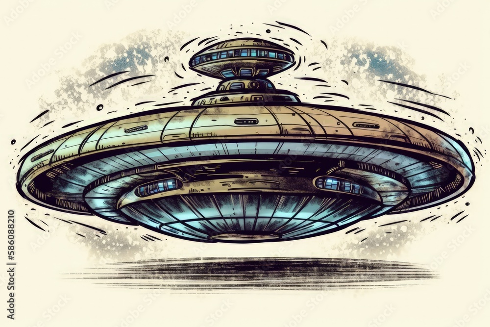 Poster futuristic spaceship soaring through the clouds created with generative ai technology