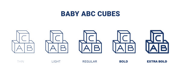 baby abc cubes icon. Thin, light, regular, bold, black baby abc cubes, play icon set from education collection. Editable baby abc cubes symbol can be used web and mobile