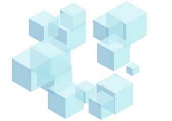 White Cube Background White Vector. Block Poster Design. Sky Blue Geometric Symbol Card. Random Illustration. Monochrome Creative Polygon.