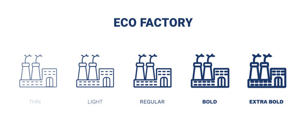 eco factory icon. Thin, light, regular, bold, black eco factory, factory icon set from ecology collection. Editable eco factory symbol can be used web and mobile