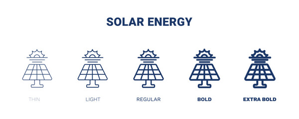 solar energy icon. Thin, light, regular, bold, black solar energy, ecology icon set from ecology collection. Editable solar energy symbol can be used web and mobile