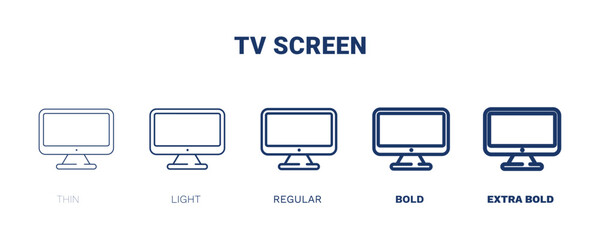 tv screen icons. Thin, light, regular, bold, black tv screen, screen icon set from computer and tech collection. Editable tv screen symbol can be used web and mobile