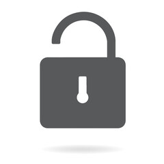 Black isolated icon of unlocked lock on white background. Silhouette of unlocked padlock. Flat design.