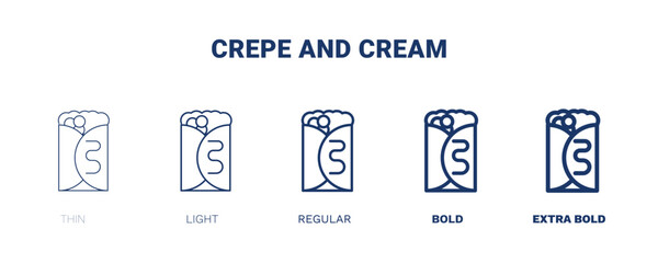 crepe and cream icon. Thin, light, regular, bold, black crepe and cream icon set from restaurant collection. Editable crepe and cream symbol can be used web and mobile