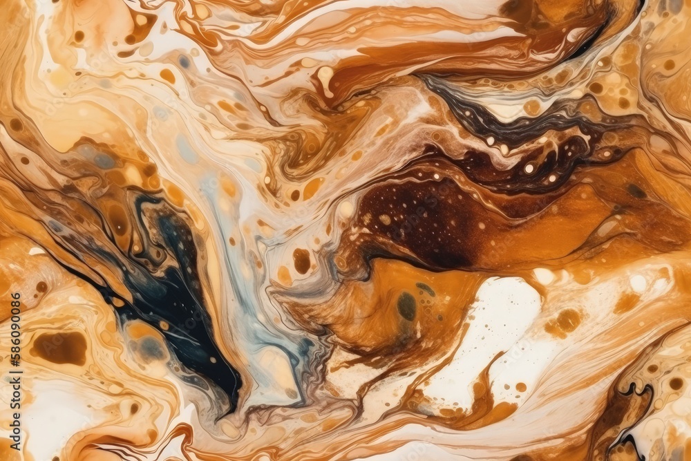Poster detailed close-up view of a brown and black marble surface created with generative ai technology