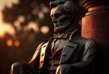 illustration of USA President Abraham Lincoln and American flag. AI - obrazy, fototapety, plakaty