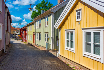 Colorful timber houses in Swedish town Eksjö
