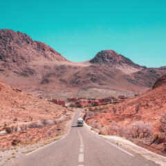 African road in desert landscape- motor home adventure travel in Morocco