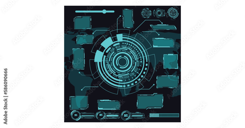 Fototapete digital interface hud elements set pack. user interface, frame screens. callouts titles, fui circle 