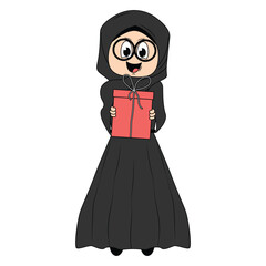 cute girl hijab cartoon illustration