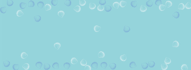 Fototapeta na wymiar Ultramarine Shell Background Blue Vector. Clam Drawn Wallpaper. Whimsical Set. White Shellfish Exotic Pattern.