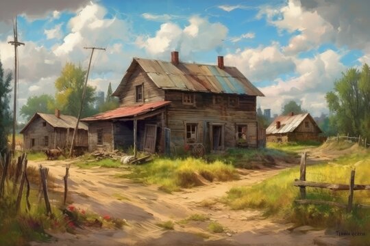 abandoned farmhouse painting with a haunting atmosphere created with Generative AI technology