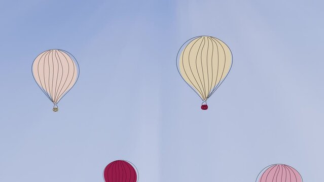 animation of abstract painted hot air balloons flying in the sky