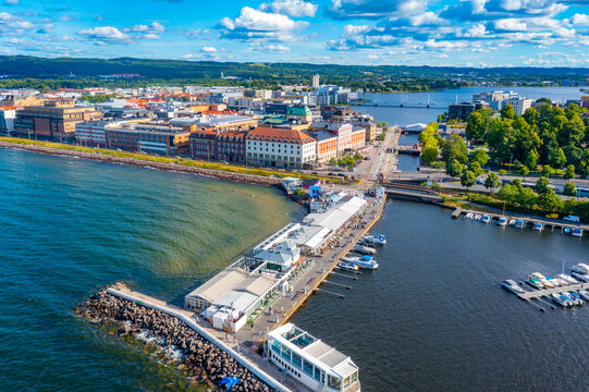 Panorama view of port at Swedish town Jönköping