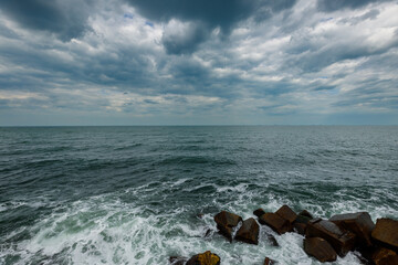 Fototapeta na wymiar Clouds and Rain over the Black Sea in Constanta