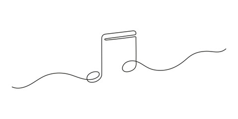Obraz premium Music note, continuous one art line drawing. Music concept. Hand drawn doodle sketch. Vector