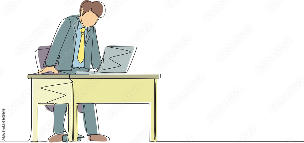 Aufkleber single continuous line drawing frustrated and furious businessman shouting and screaming screen lapt
