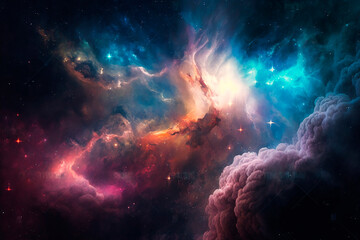 Fototapeta na wymiar Colorful space galaxy cloud nebula. Stary night cosmos. Universe science astronomy. Supernova background wallpaper Generative AI.
