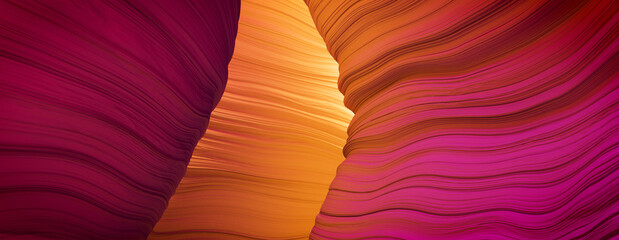 Pink and Yellow 3D Rippled Geometry. Trendy Background with Natural Forms. 