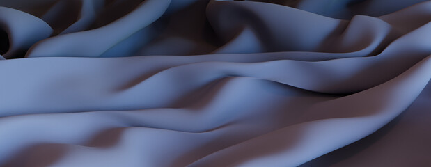 Navy Blue Textile Wallpaper with Ripples. Colorful Wavy Surface Texture.