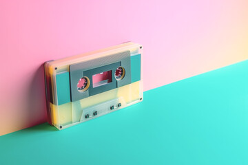Rewind cassette tape compact retro on background. 90's concepts. Vintage style filtered photo.