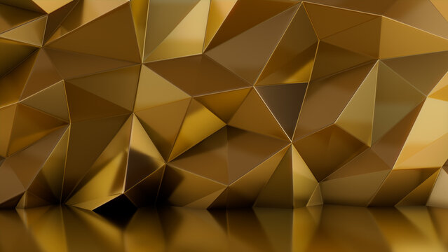 Angular Shaped 3D Wall Background with Gold Futuristic Surface. Luxurious 3D Render.