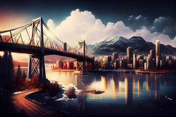 Fototapeta premium Vancouver, Canada Skyline. Generative Ai