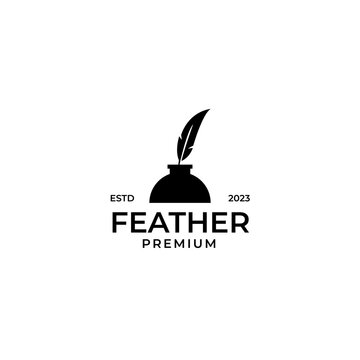 Vector inkwell and feather logo design concept illustration idea