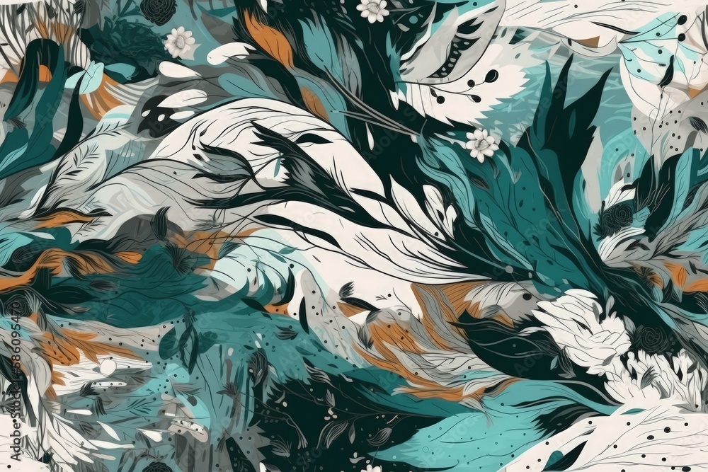 Poster abstract floral painting on a white background created with generative ai technology