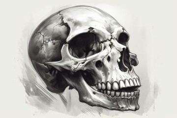 Obraz premium detailed black and white skull drawing created with Generative AI technology