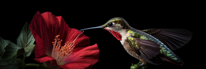 Majestic Hummingbird: Feeding on a Beautiful Hibiscus Flower. Generative AI
