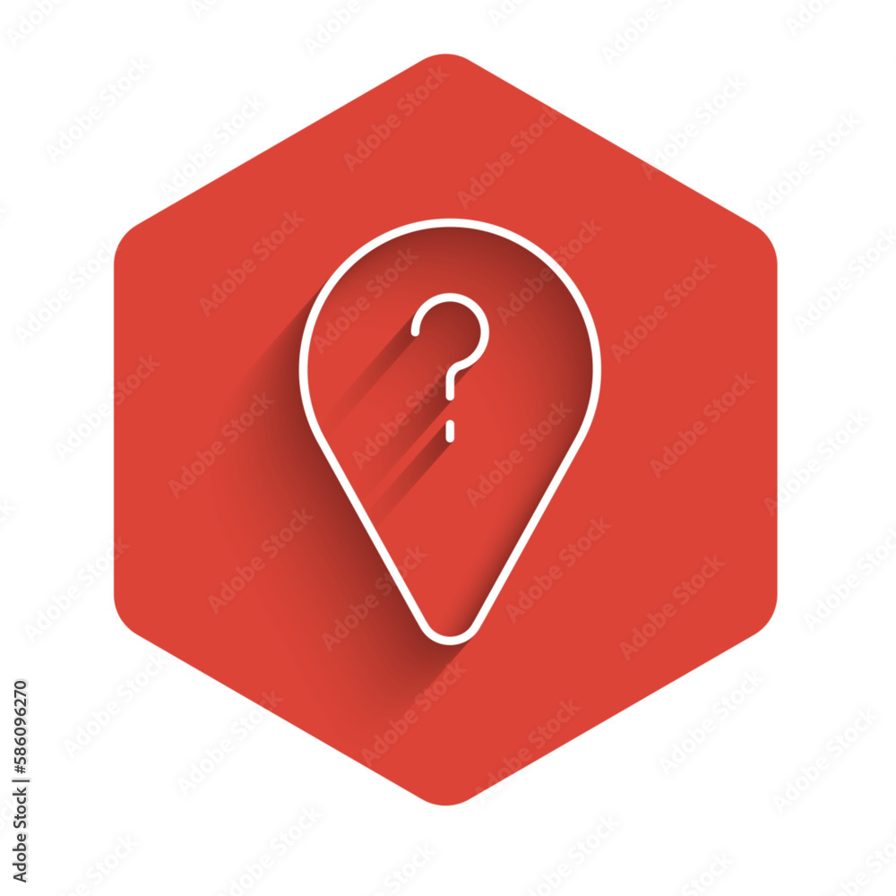 Poster white line unknown route point icon isolated with long shadow background. navigation, pointer, locat