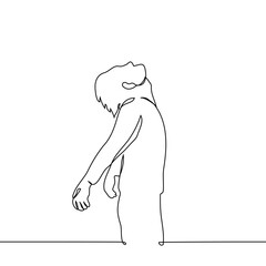 man stands in profile with his face up and his arms freely at his sides - one line drawing vector. concept freedom