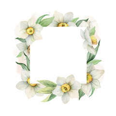 Watercolor vector flower frame with white flowers and greenery.