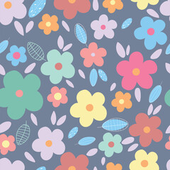 Garden flower, plant, botanical, seamless vector design for fashion, fabric, wallpaper and all prints on mint green color background. Cute pattern in a small flower. Small colorful flowers.