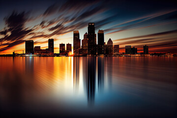 Fototapeta na wymiar Detroit skyline at night. Generative Ai