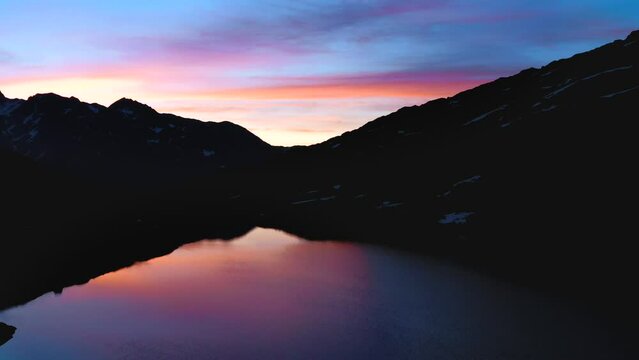 vordersee aerial lake in the mountains in the swiss alps near aletsch glacier